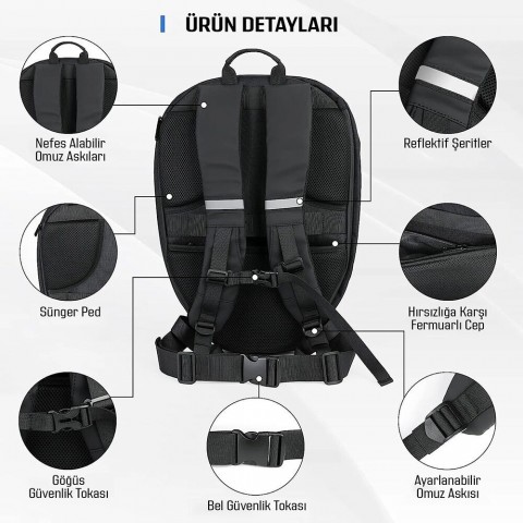 PROSEV LED KNIGHT SIRT ÇANTASI - SİYAH